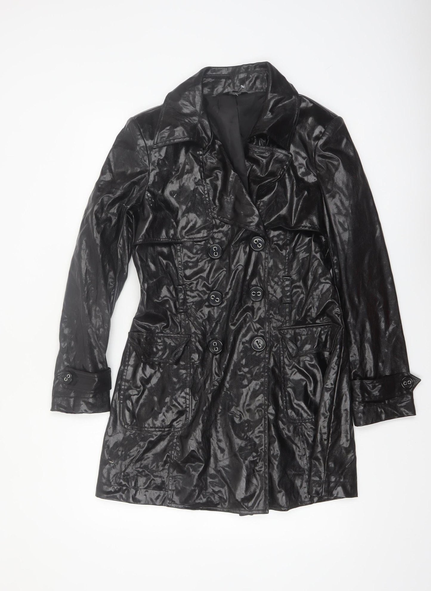Savida Women's Black Trench Coat Size 12 Mid-Length Belted