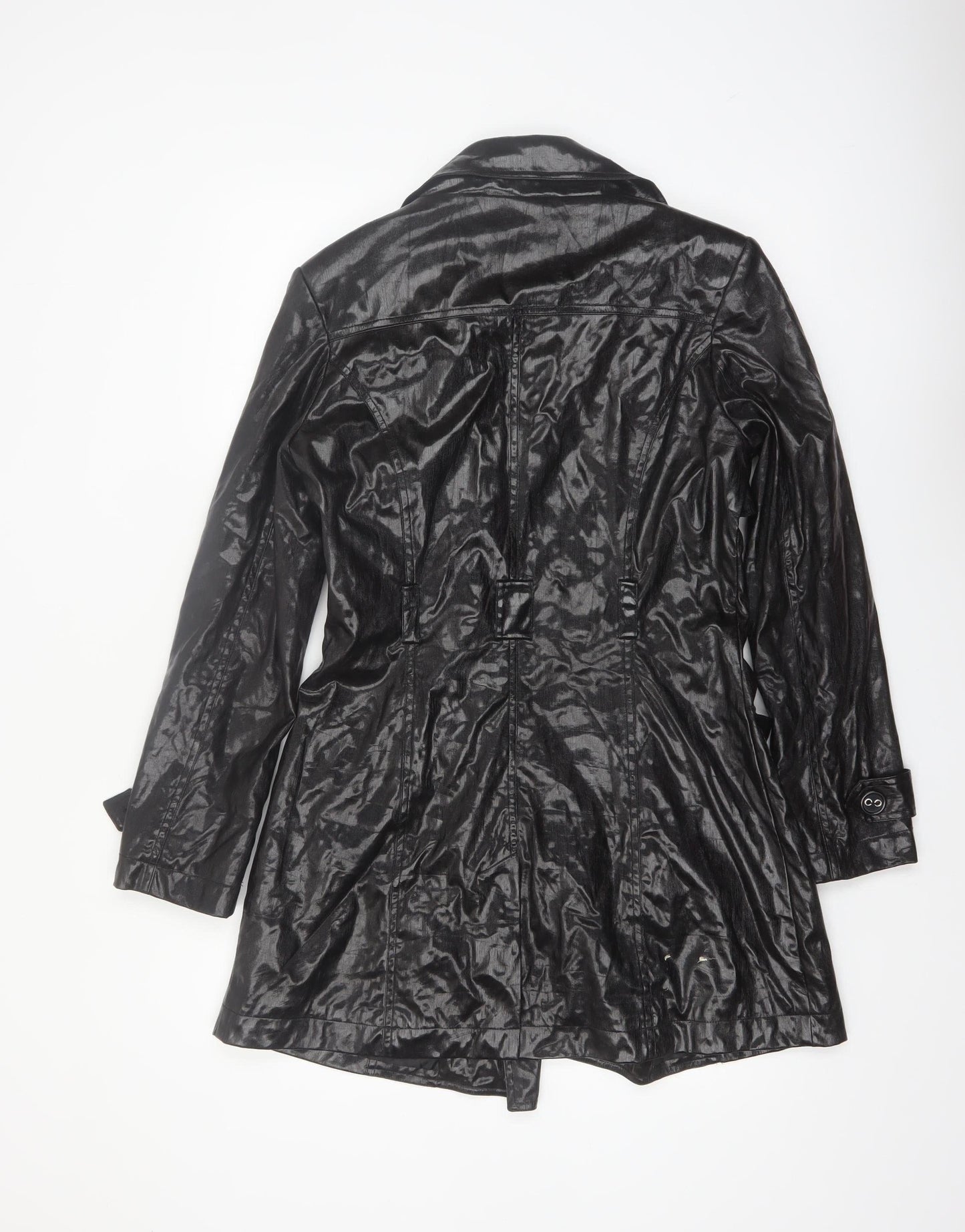 Savida Women's Black Trench Coat Size 12 Mid-Length Belted