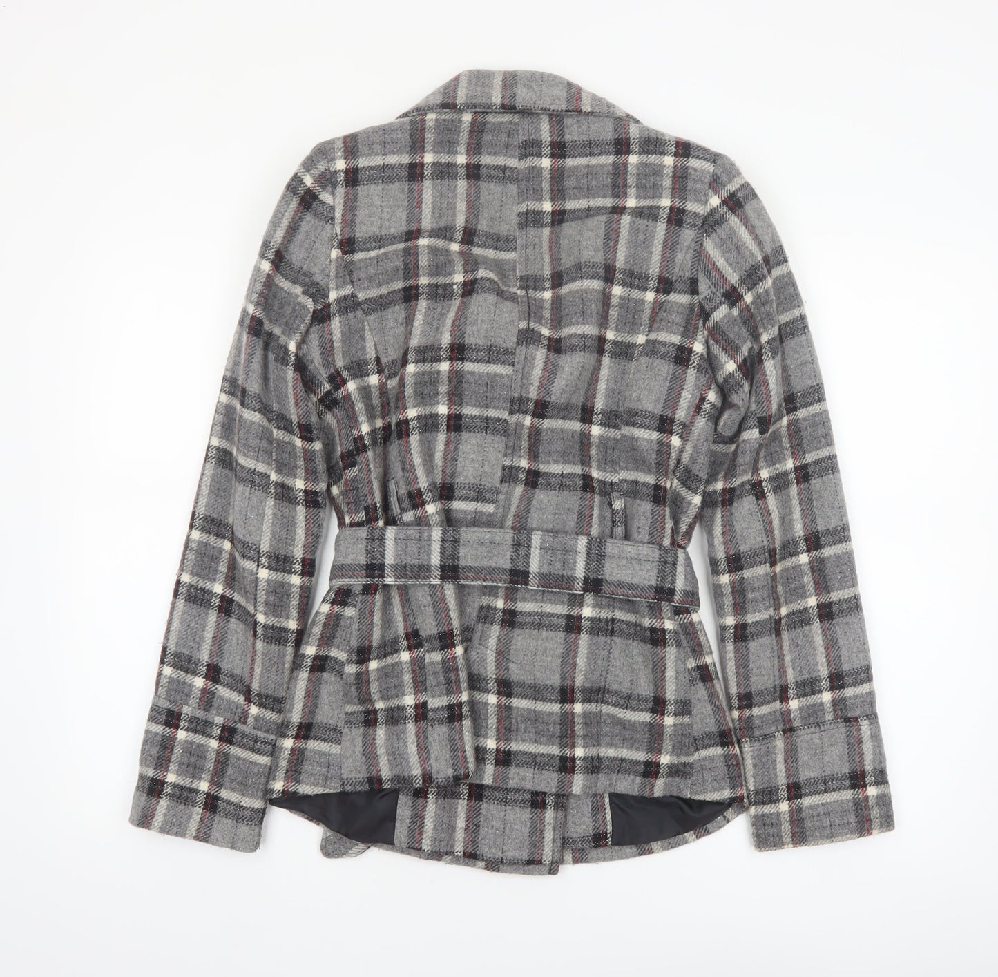 Zoe Women’s Grey Check Wool Blend Belted Blazer Coat Size 8