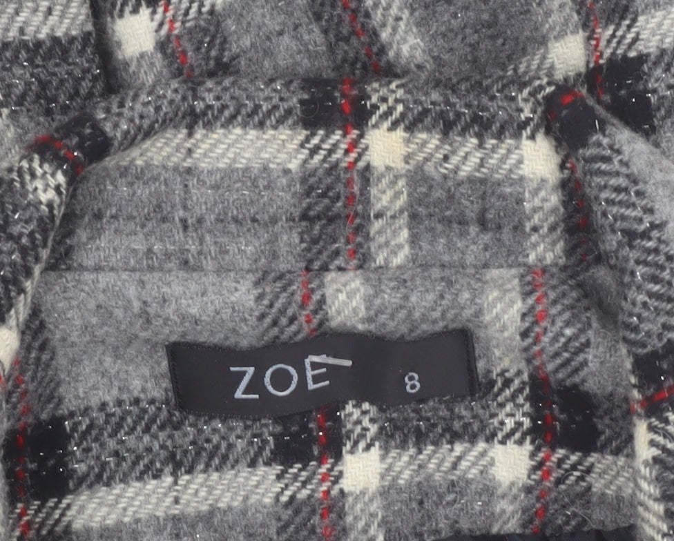 Zoe Women’s Grey Check Wool Blend Belted Blazer Coat Size 8