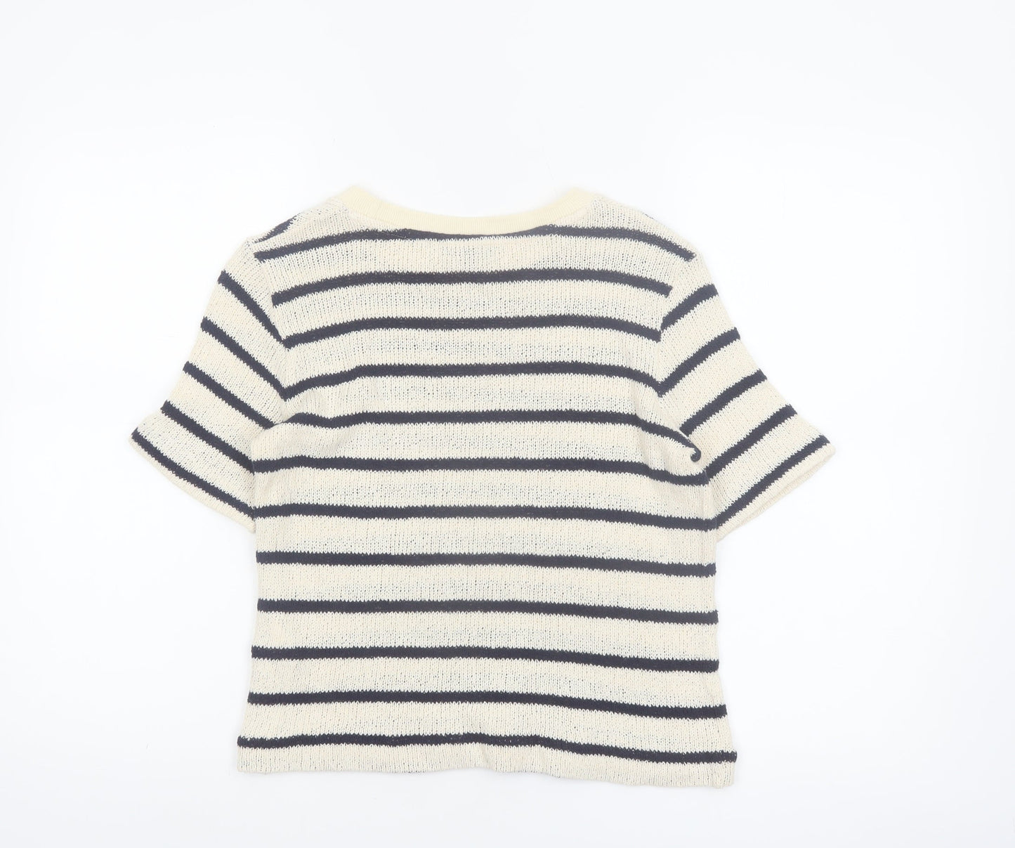 Massimo Dutti Women's Ivory Striped Knit Linen Blend T-Shirt XS