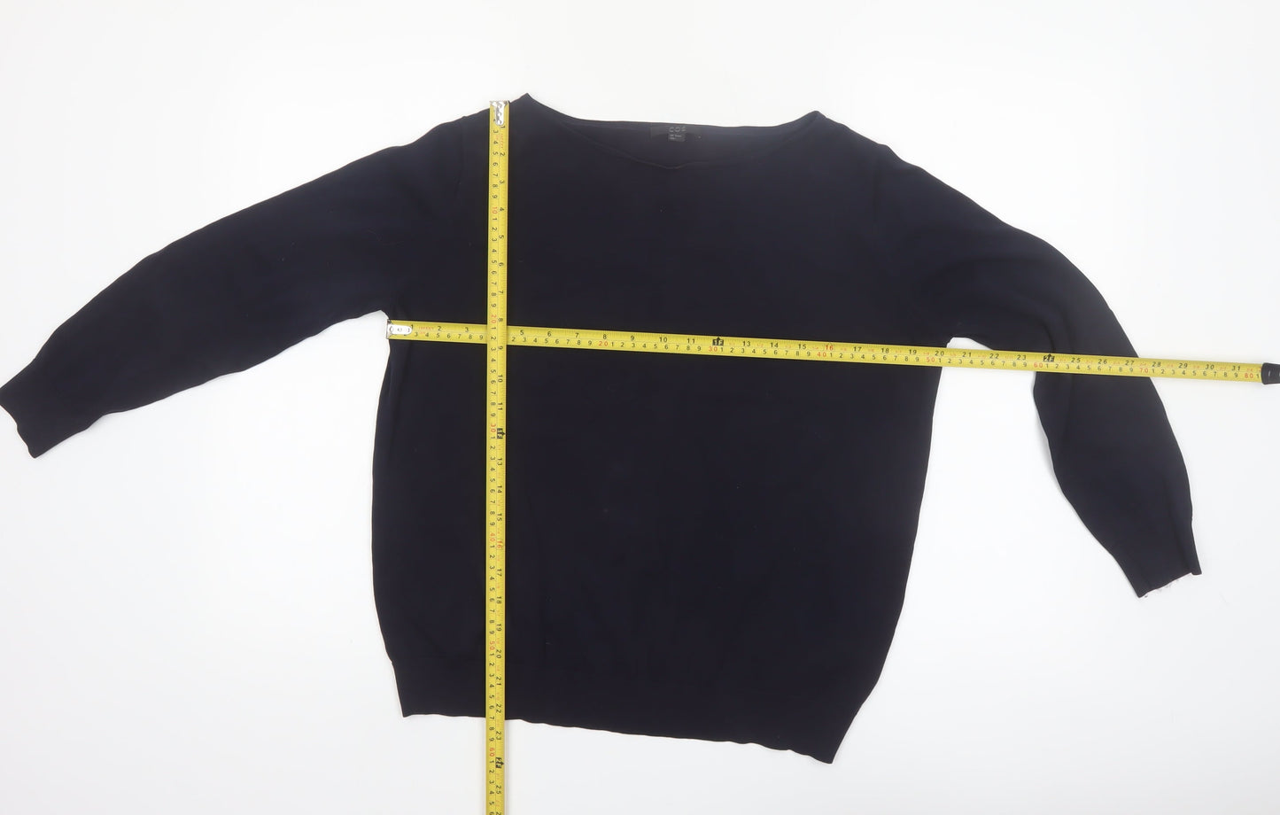 COS Womens Black Cotton Boat Neck Long Sleeve Pullover Jumper Size 12