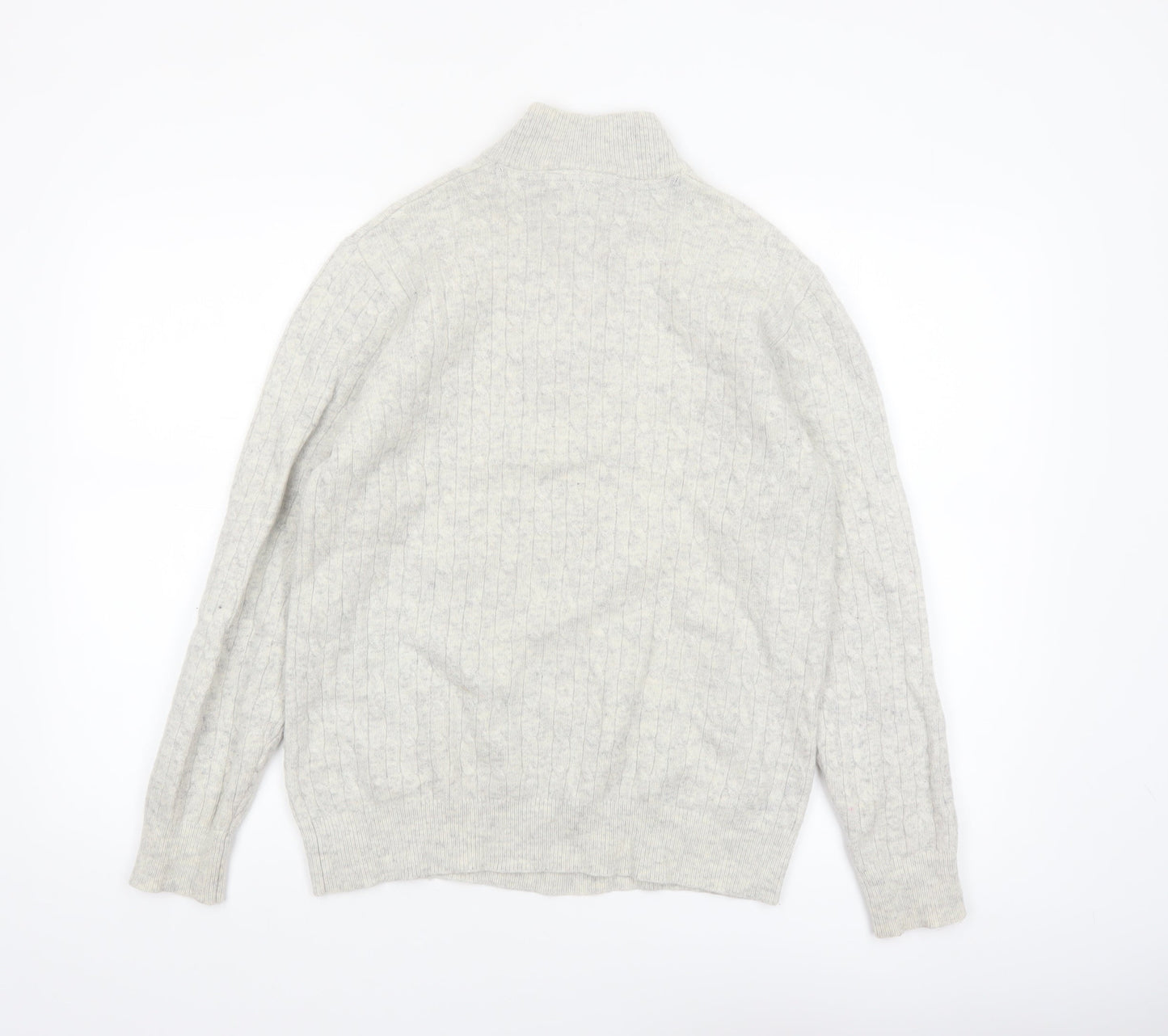 Crew Clothing Company Men's Grey Cable-Knit 1/2 Zip Jumper M