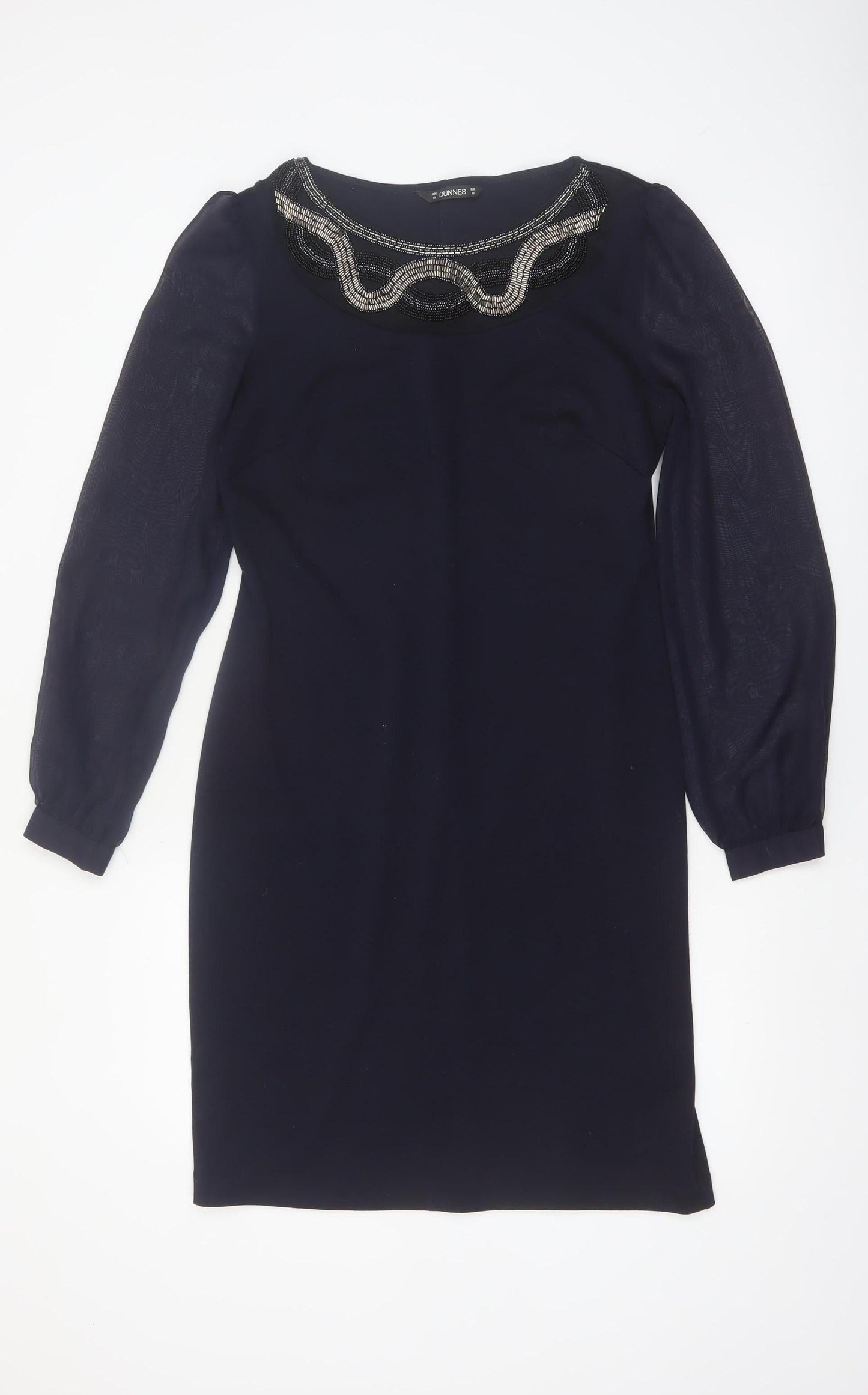 Dunnes Women Black Beaded Shift Dress Size 10 Long Sleeve