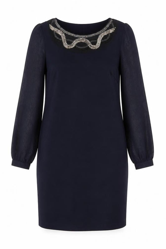 Dunnes Women Black Beaded Shift Dress Size 10 Long Sleeve