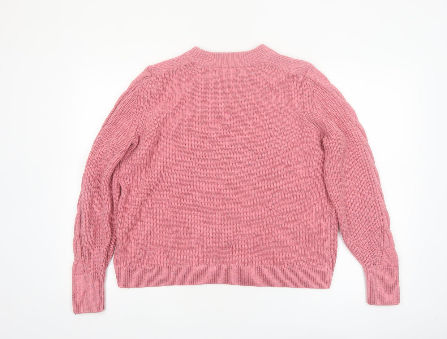 Marks and Spencer Women Pink Cable-Knit Wool Cotton Jumper L