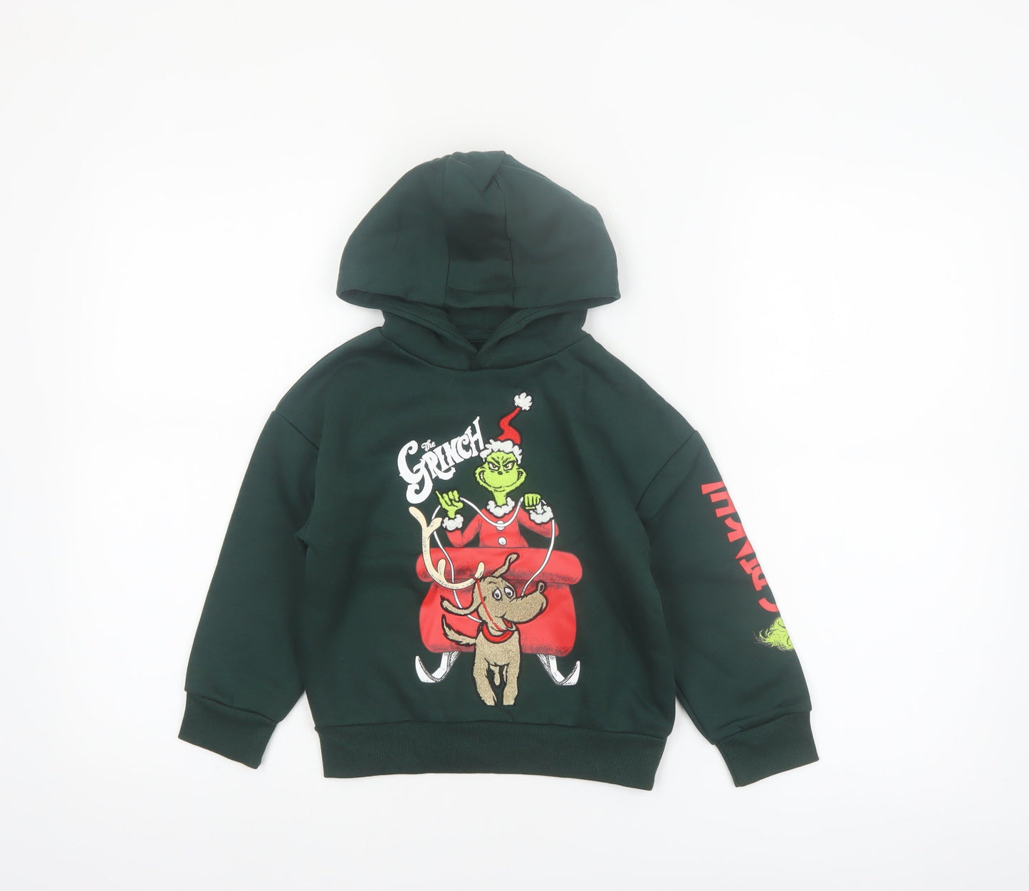 Primark Boys Green The Grinch Hoodie 3-4 Years Pullover Christmas Sweatshirt