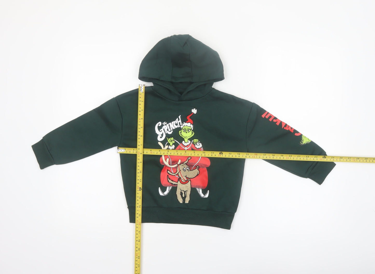 Primark Boys Green The Grinch Hoodie 3-4 Years Pullover Christmas Sweatshirt