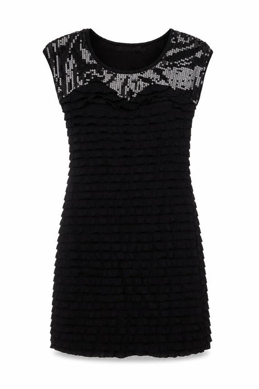 Mela Loves London Women's Black Sequin Ruffle Shift Dress Size S