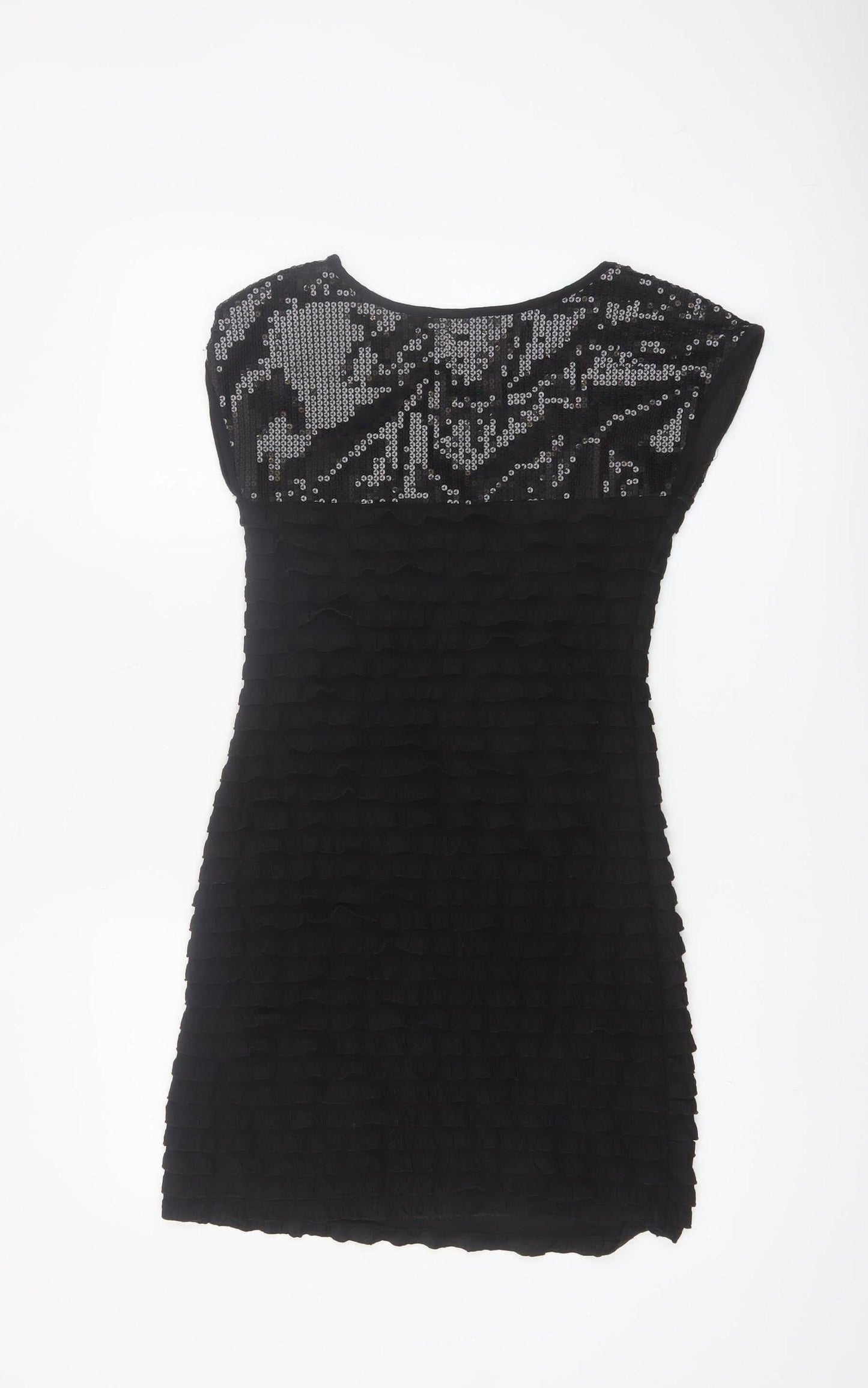 Mela Loves London Women's Black Sequin Ruffle Shift Dress Size S