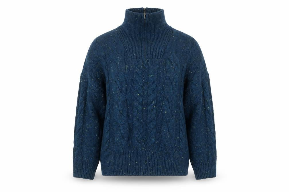 MNG Women’s Blue Cable-Knit Roll Neck Jumper Size 12