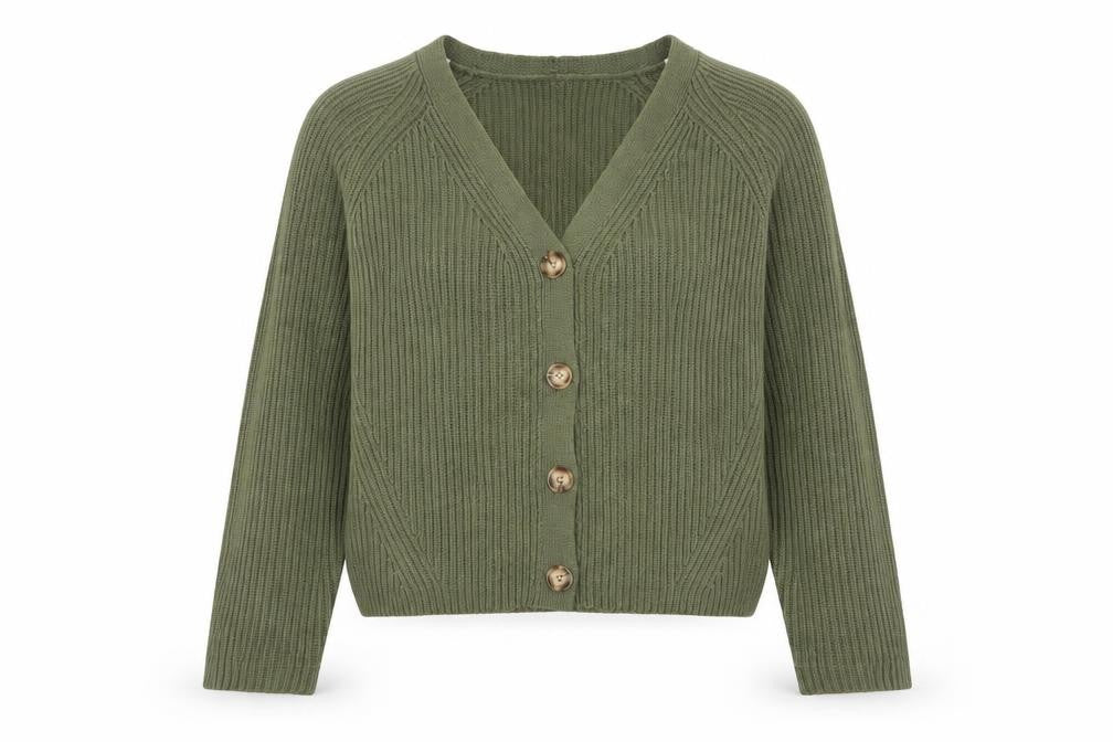 Pieces Womens Green Ribbed V-Neck Cardigan Size L