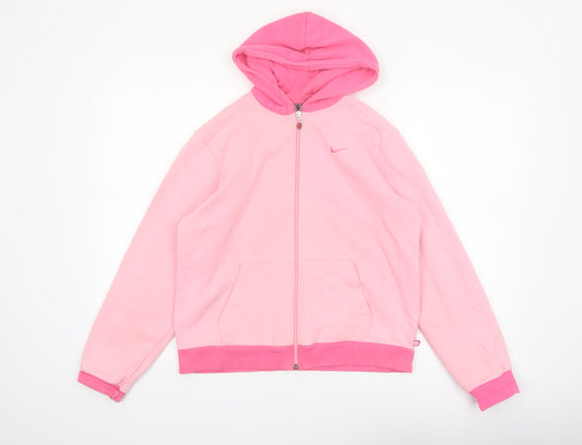 Nike Girls Pink Full Zip Hoodie XL 16 Years Fleece Casual Sportswear