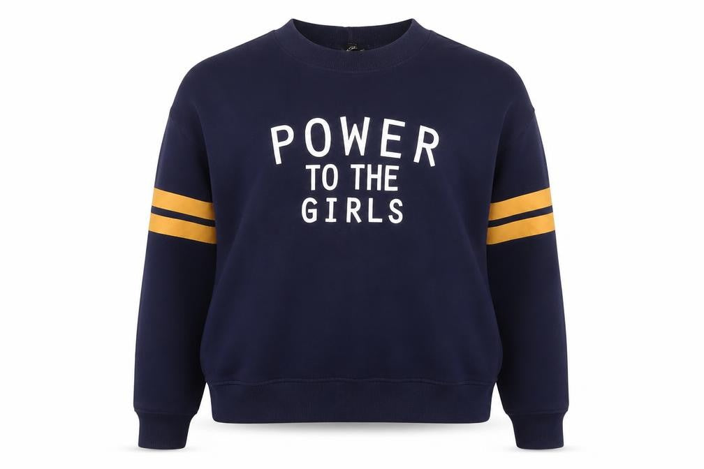 H&M Divided Women's Navy Blue Pullover Sweatshirt Size 12 'Power to the Girls'
