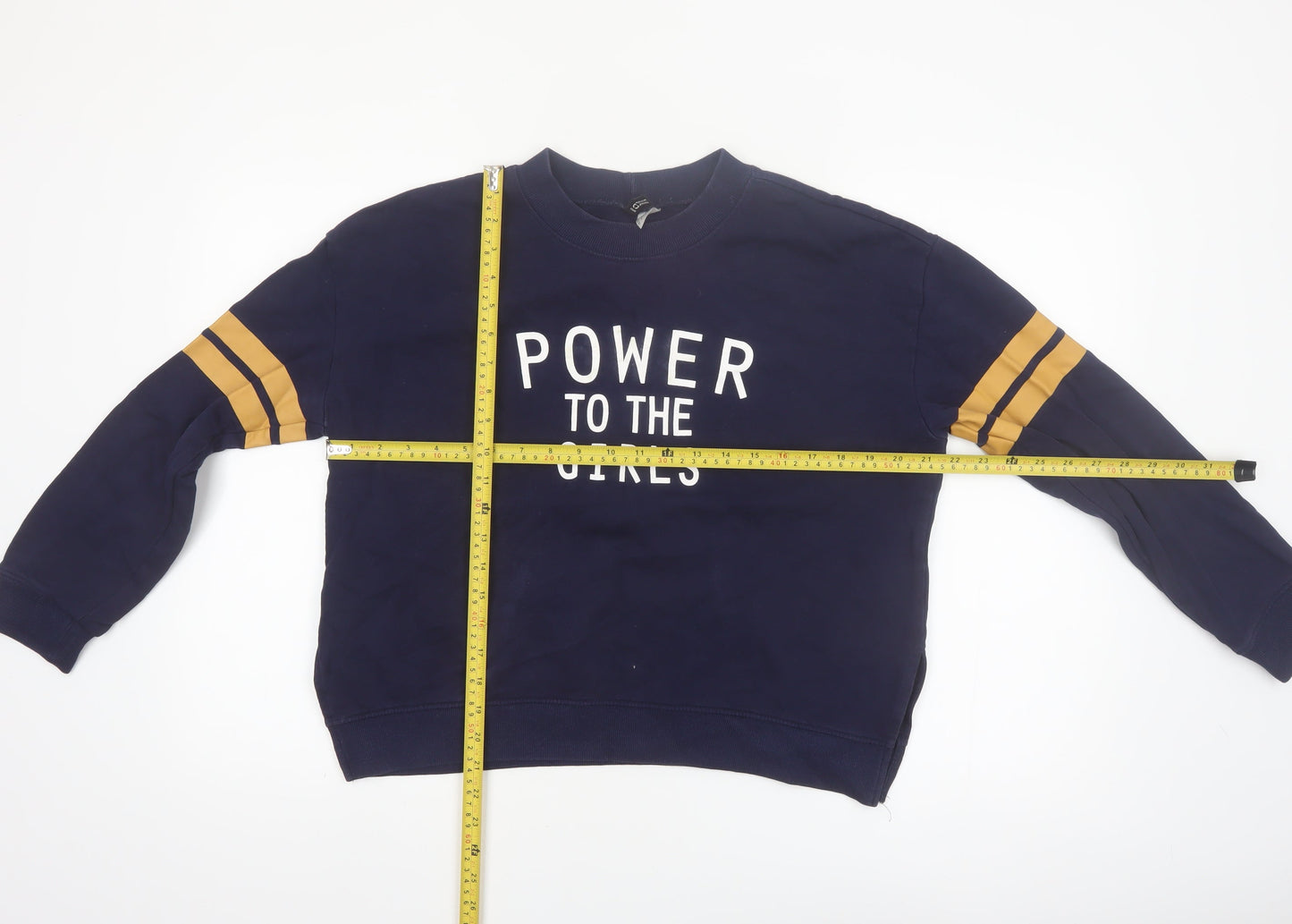 H&M Divided Women's Navy Blue Pullover Sweatshirt Size 12 'Power to the Girls'