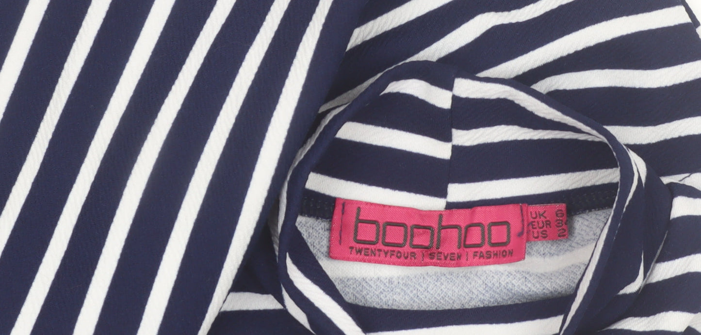 Boohoo Women’s Blue Striped Sleeveless Bodycon Dress Size 6