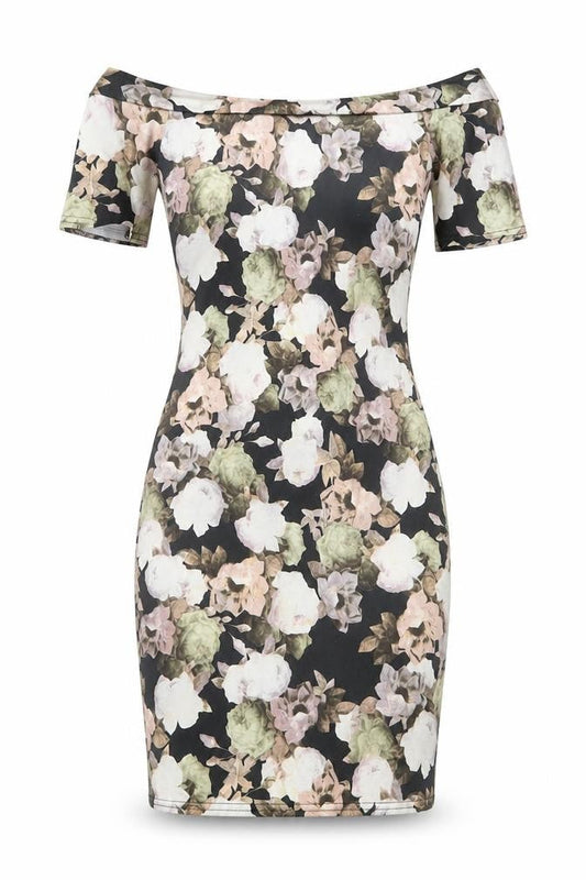 New Look Women's Floral Off Shoulder Bodycon Dress Size 8 Multicoloured