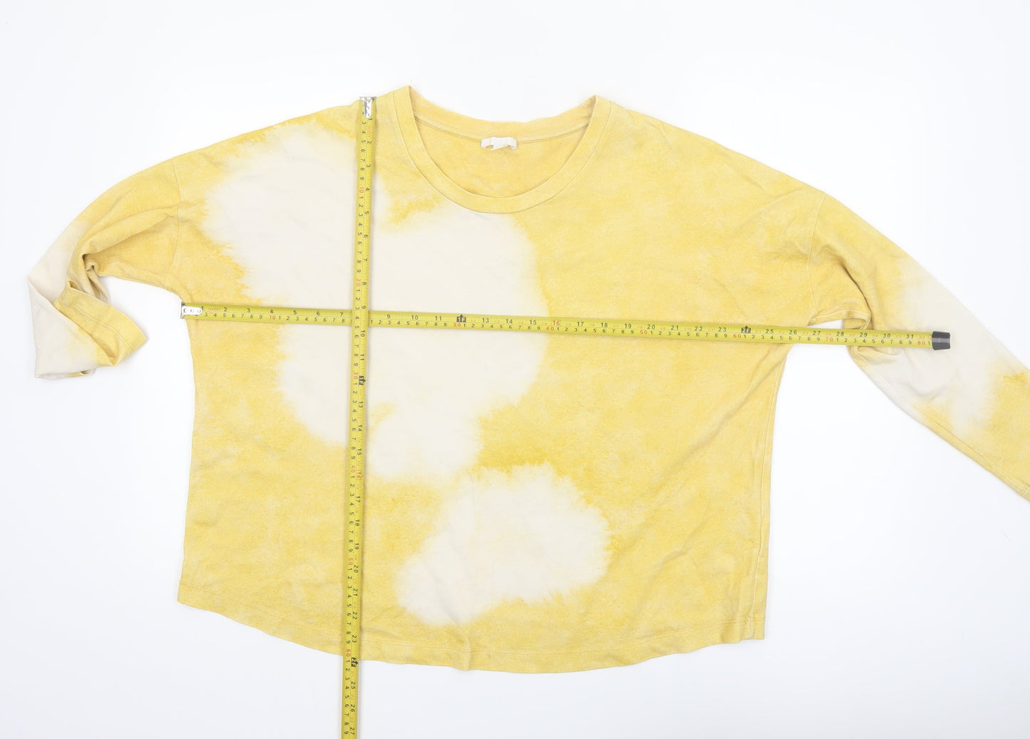 COS Women Yellow Tie-Dye Cotton Long Sleeve Jersey T-Shirt Size 12