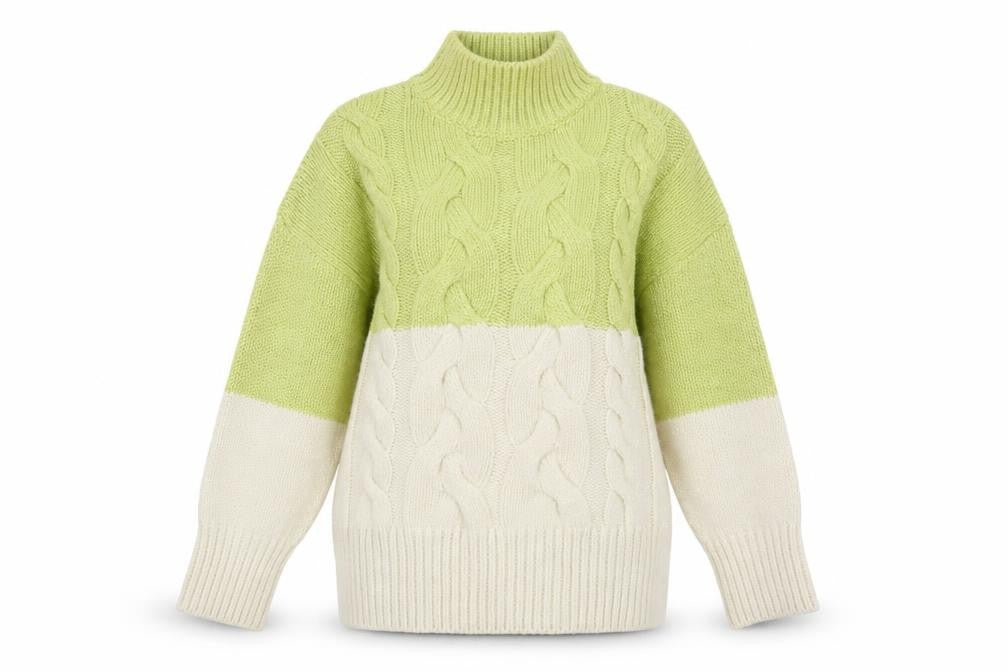 Next Womens Green High Neck Cable-Knit Pullover Jumper M