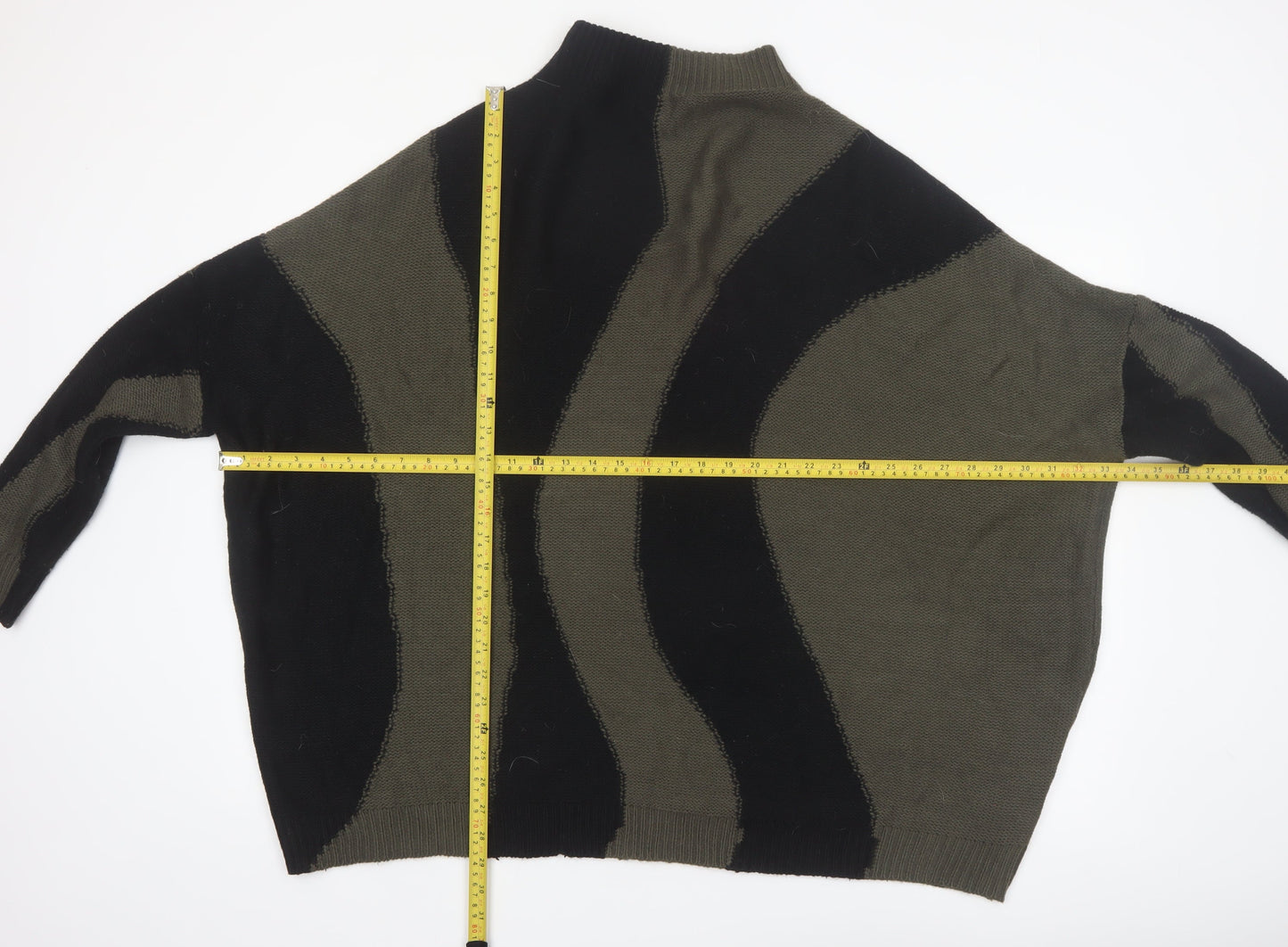 Yours Women Black & Khaki High Neck Oversized Knit Jumper UK 18-20