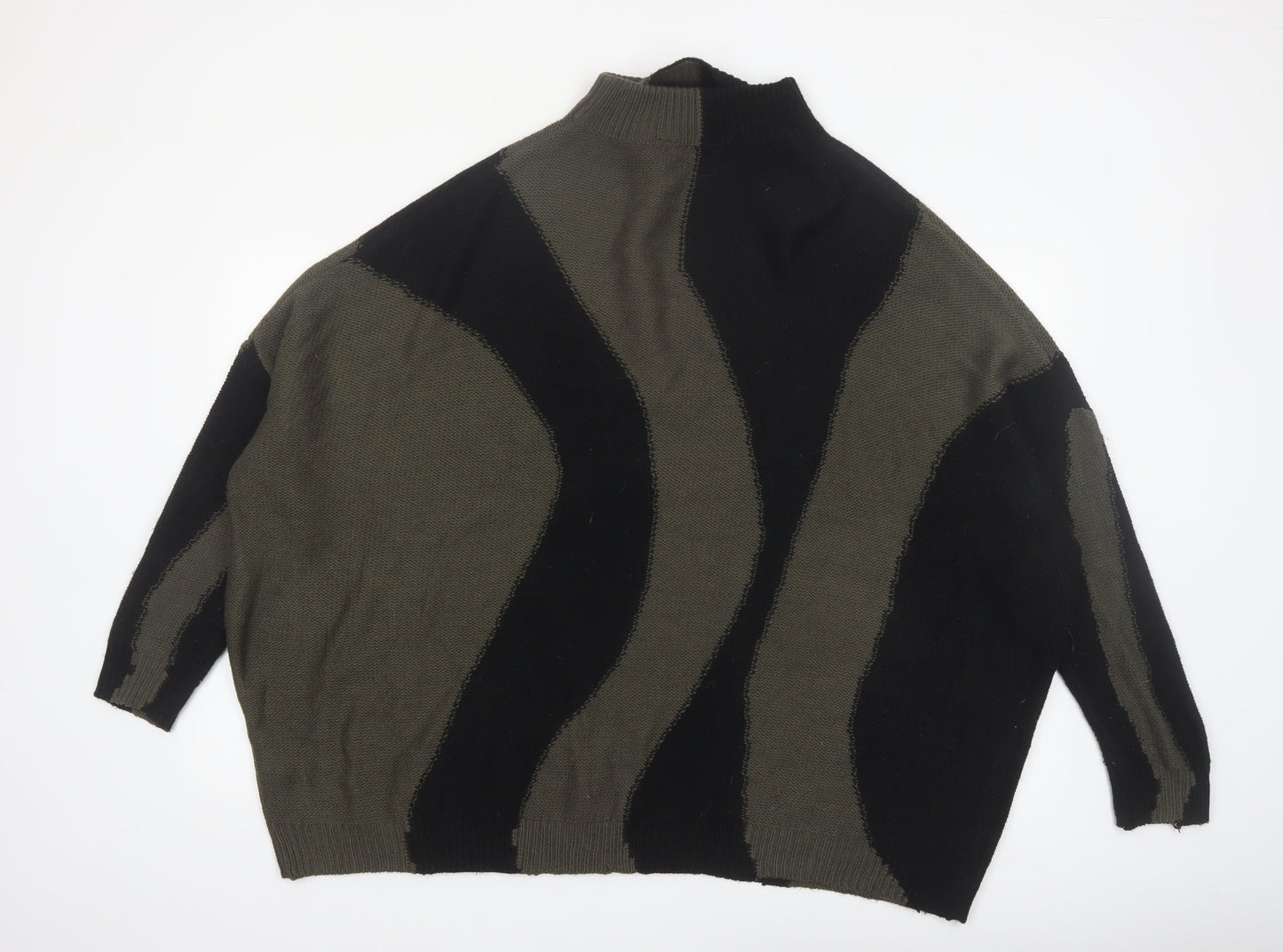 Yours Women Black & Khaki High Neck Oversized Knit Jumper UK 18-20