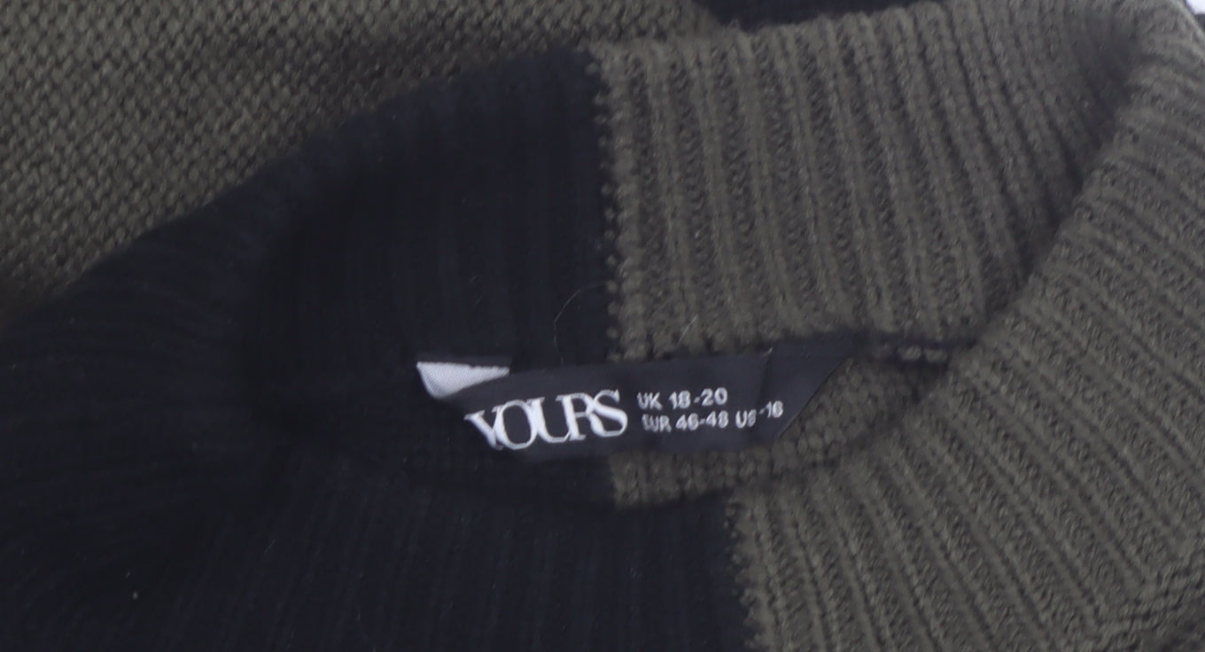 Yours Women Black & Khaki High Neck Oversized Knit Jumper UK 18-20