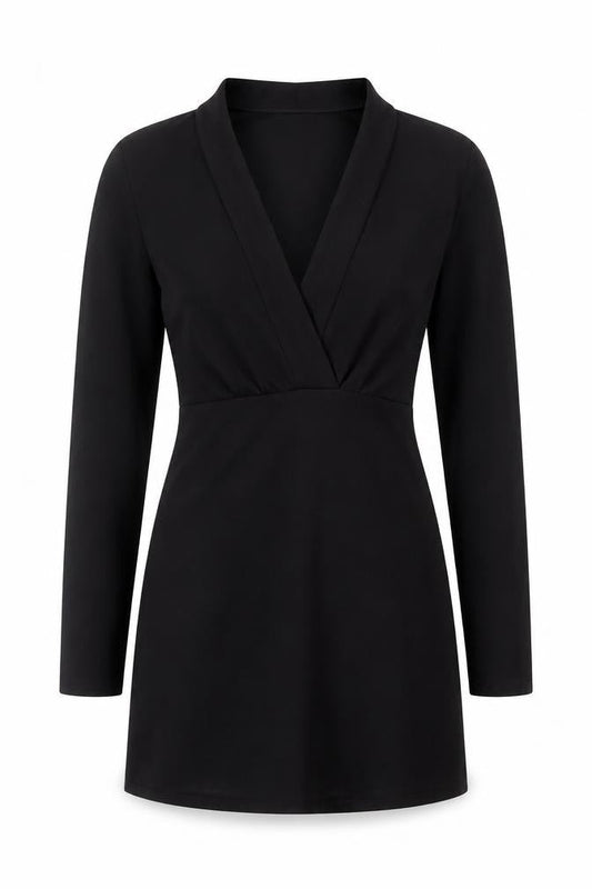 Front view of ASOS Design Women’s Black Wrap Dress Long Sleeve, size UK 18