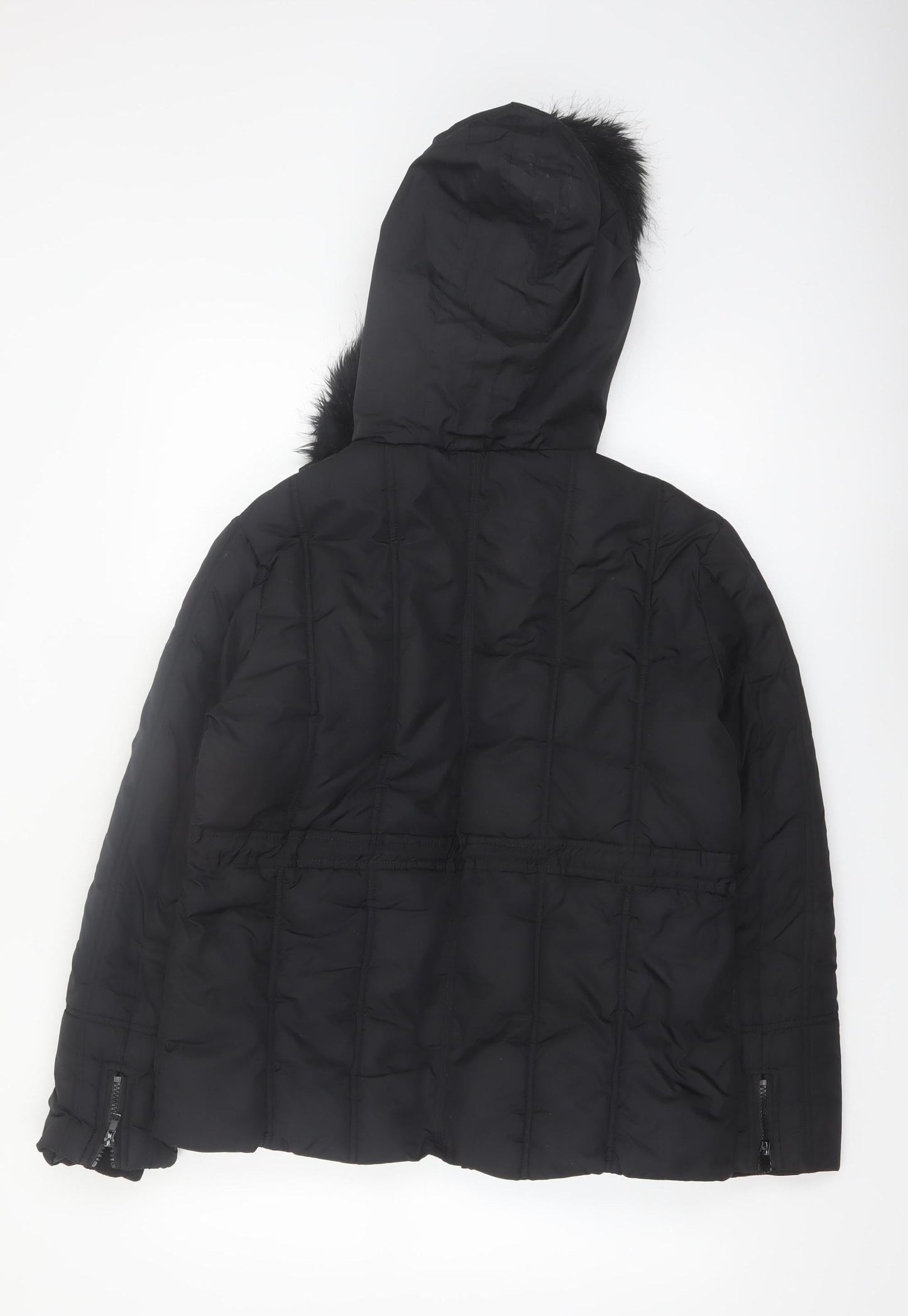 St. Bernard Women’s Black Hooded Puffer Jacket Size 8 Faux Fur Trim