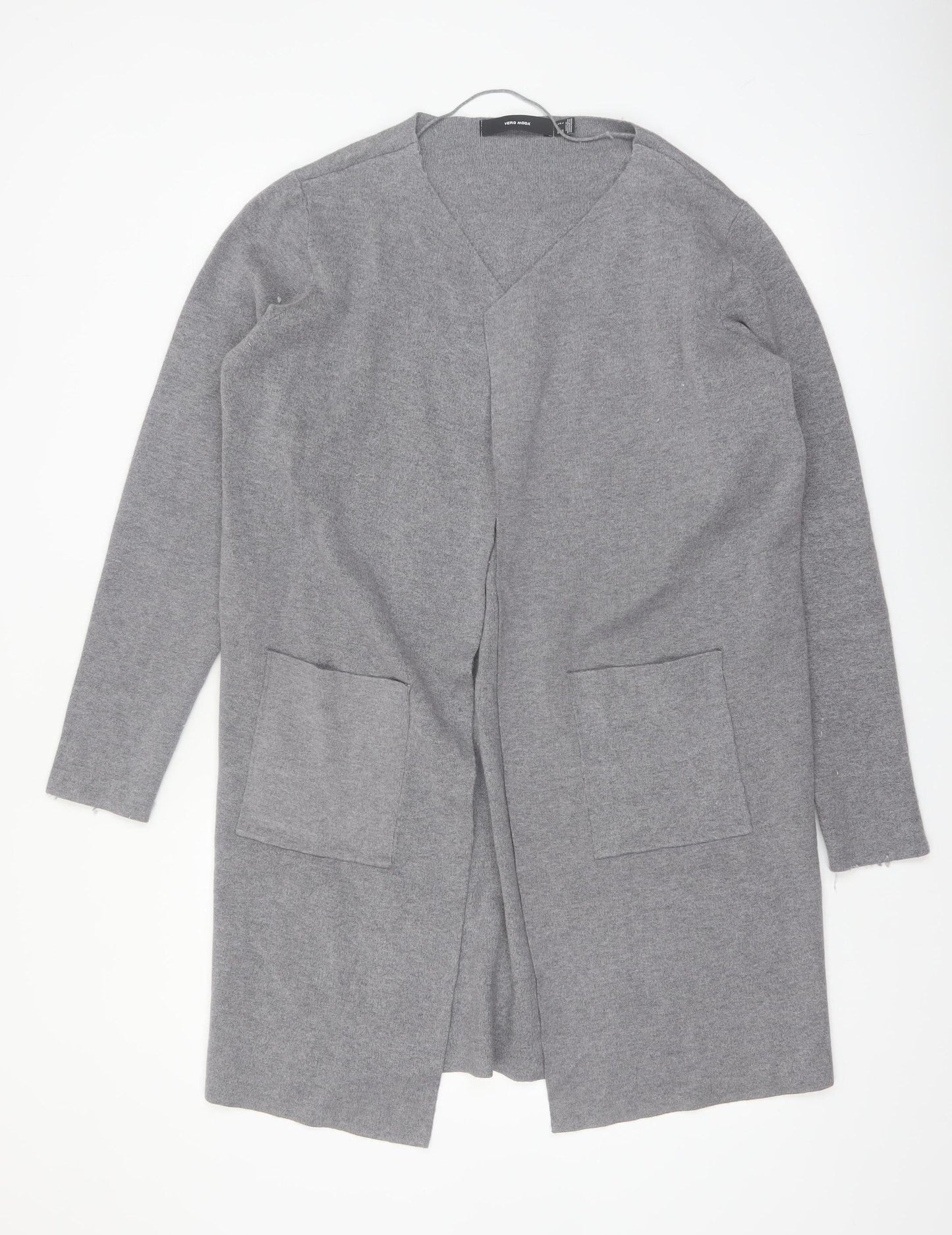 Vero Moda Women Grey Long Sleeve V-Neck Knit Cardigan L