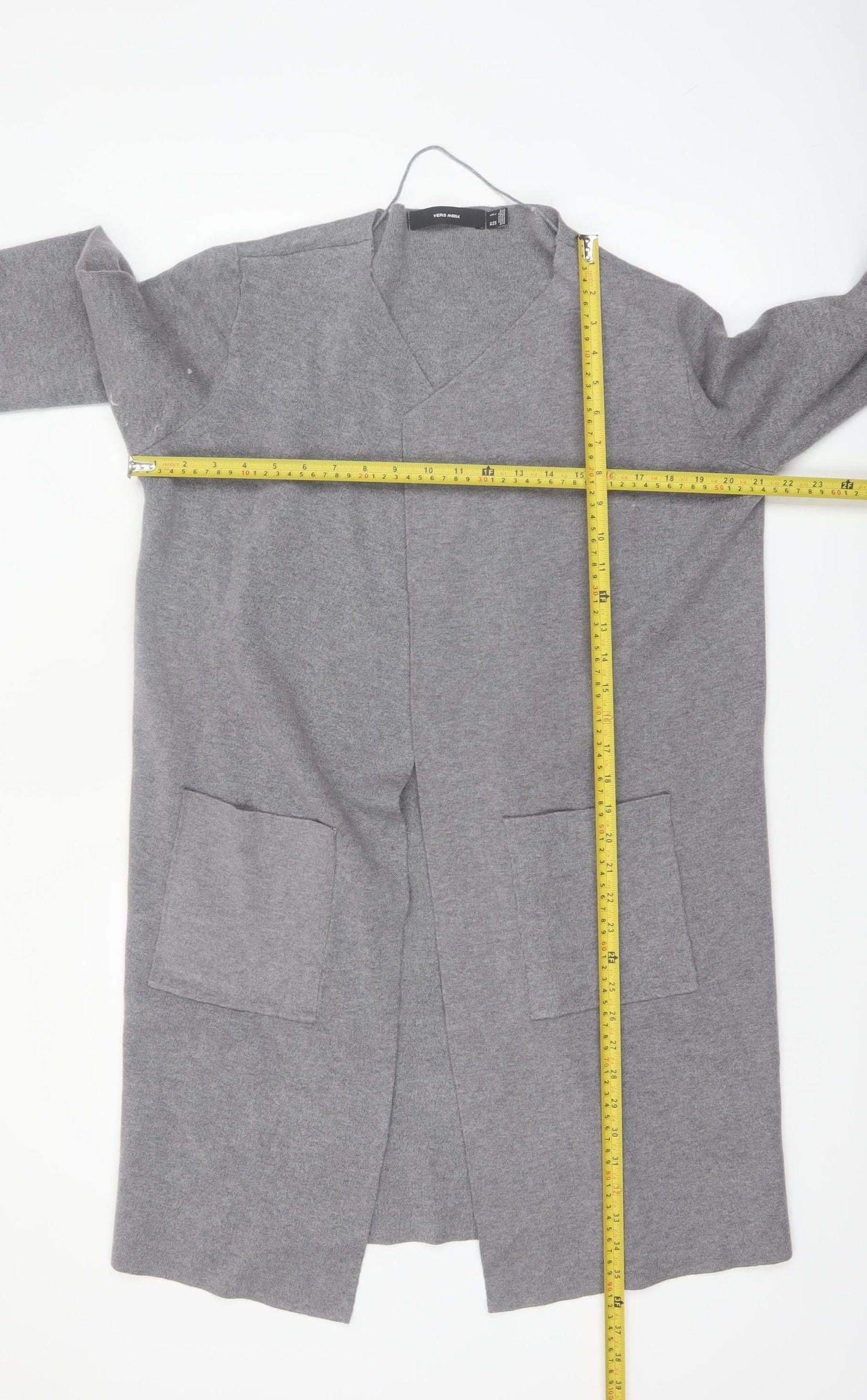 Vero Moda Women Grey Long Sleeve V-Neck Knit Cardigan L