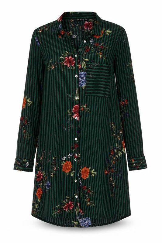 Stradivarius Women Green Floral Stripe Shirt Dress Size 8