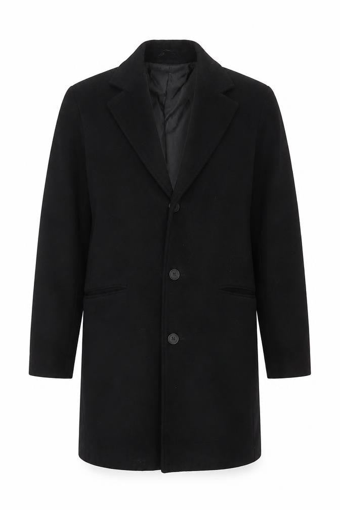 boohooMAN Men's Black Mid-Length Overcoat Size M Classic Style