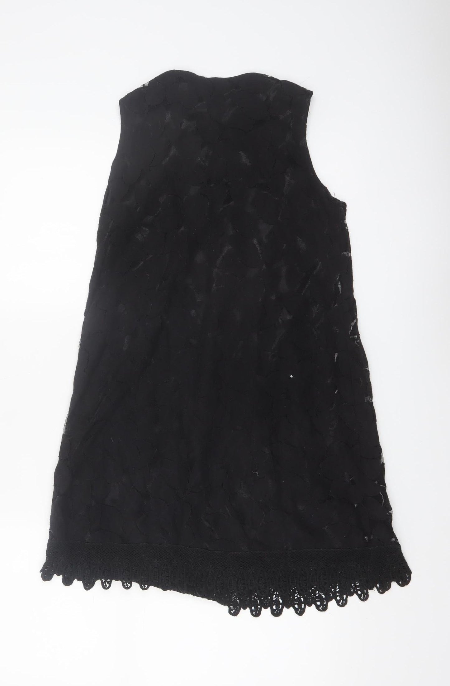 Mela Loves London Womens Black Sleeveless Beaded Lace Shift Dress S