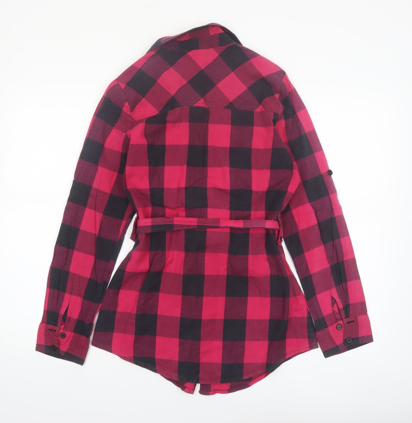 Dunnes Women Red Check Flannel Button-Up Tunic Shirt Size 10