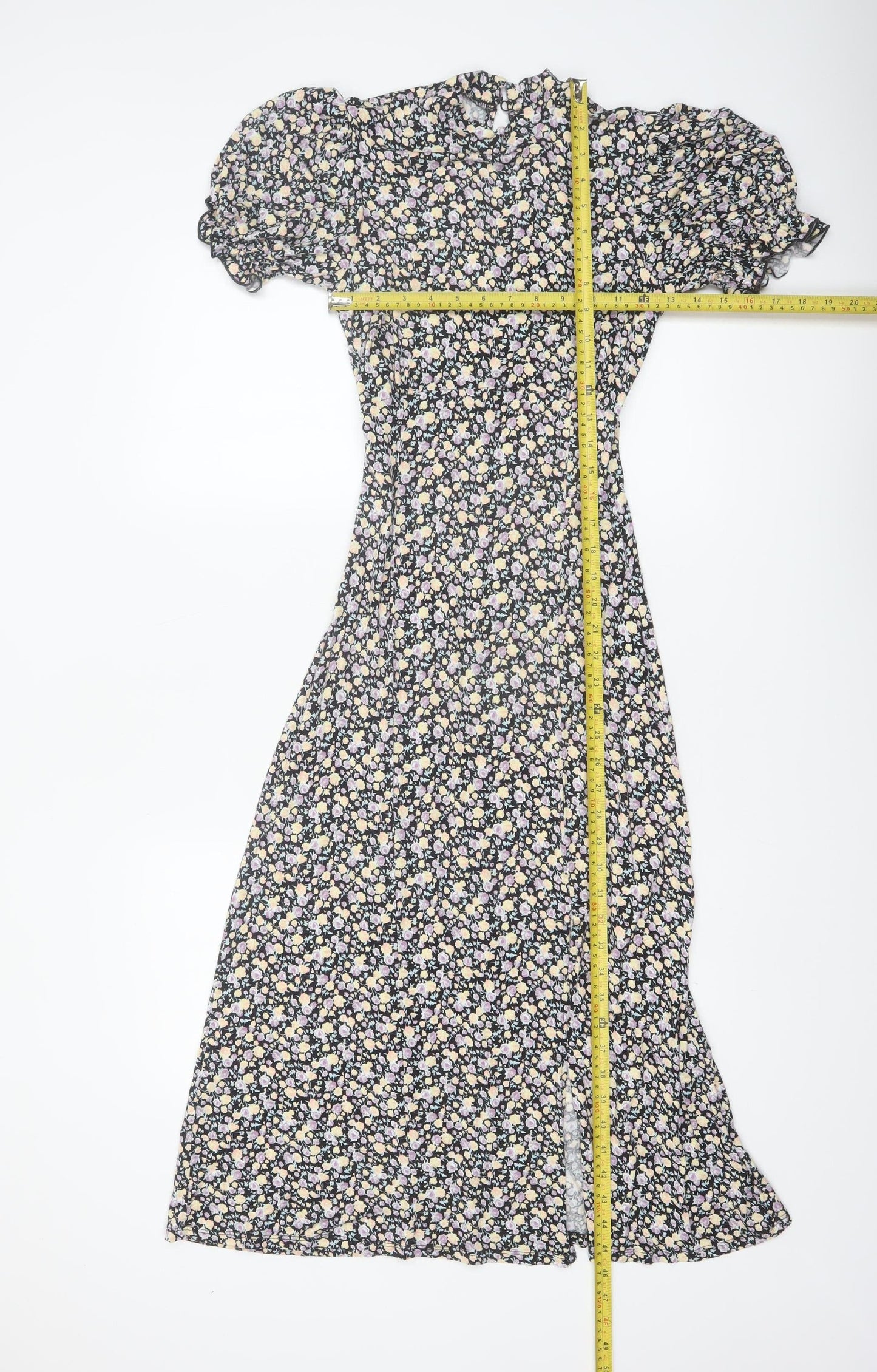 Miss Selfridge Women's Multicoloured Floral Puff Sleeve Midi Dress Size 8