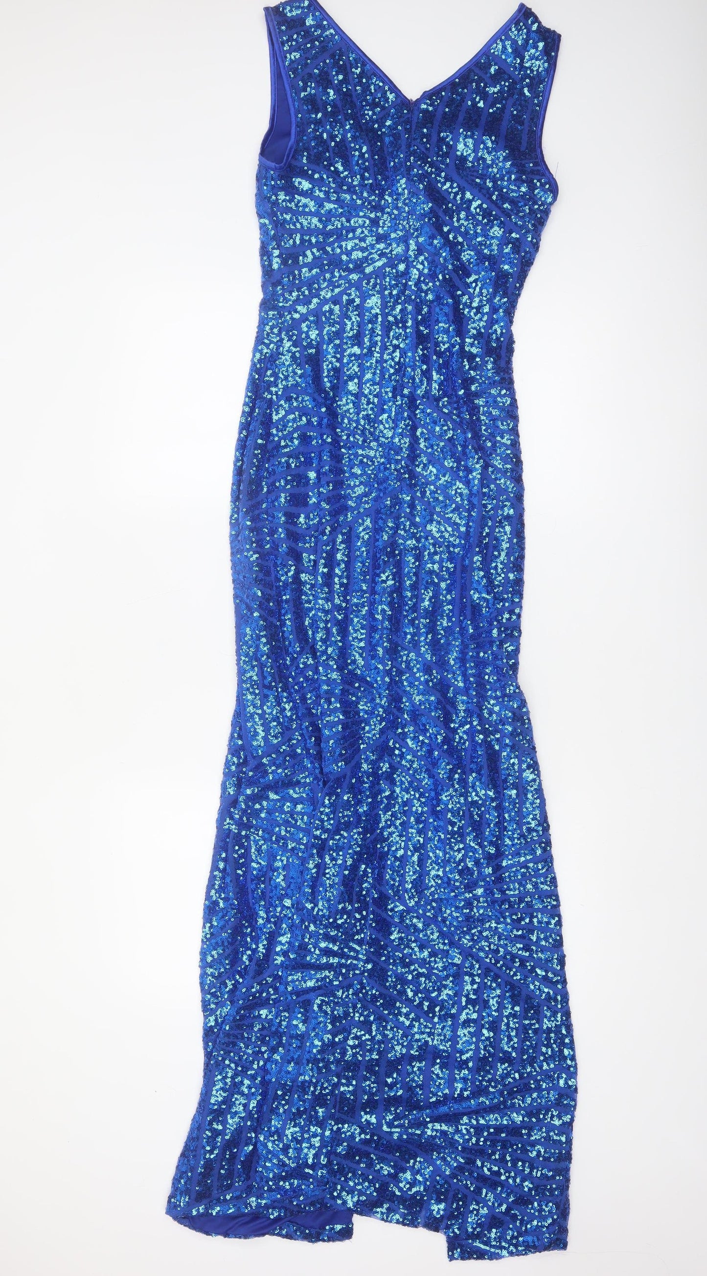 Quiz Women Blue Sequin Long Bodycon Evening Dress Size 10
