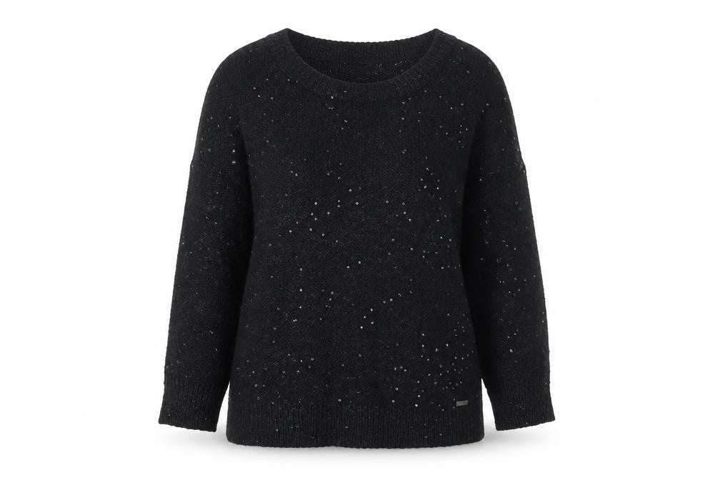 Dzarm Womens Black Sequin Knit Pullover Jumper Size 2XS
