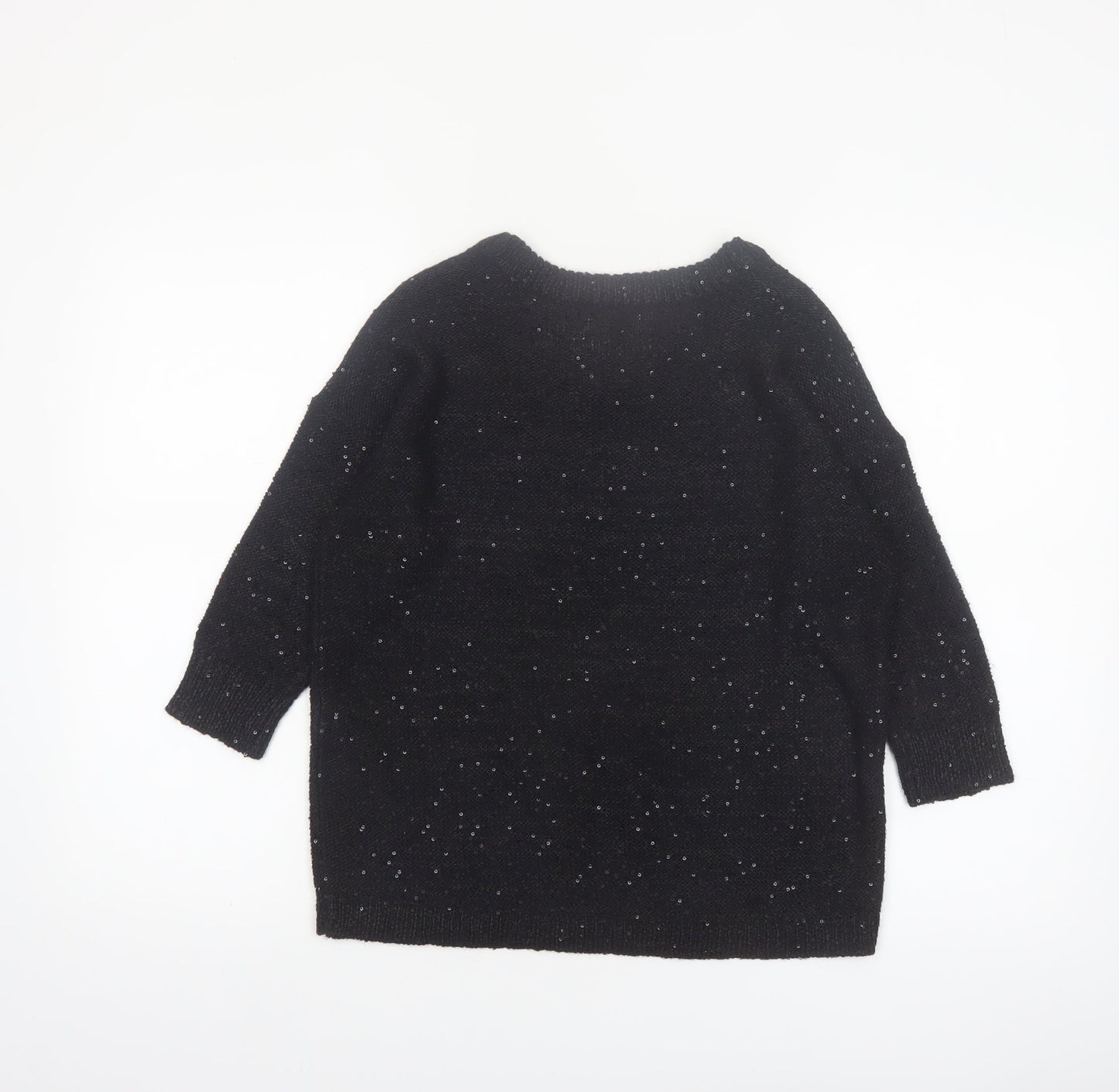 Dzarm Womens Black Sequin Knit Pullover Jumper Size 2XS