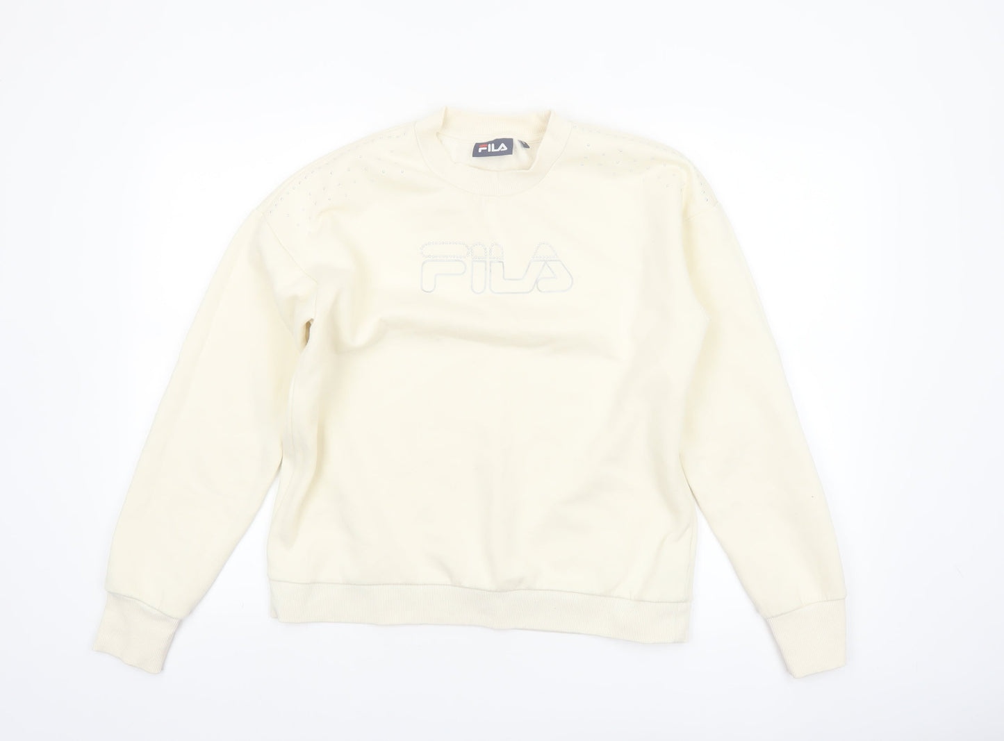 FILA Women Beige Small Crew Neck Pullover Sweatshirt Classic Logo