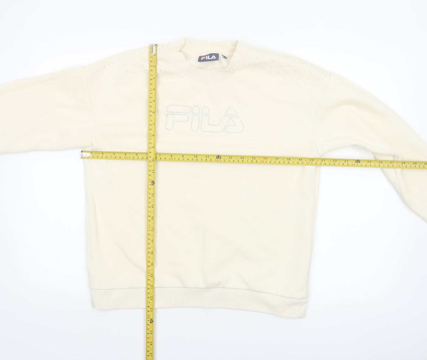 FILA Women Beige Small Crew Neck Pullover Sweatshirt Classic Logo
