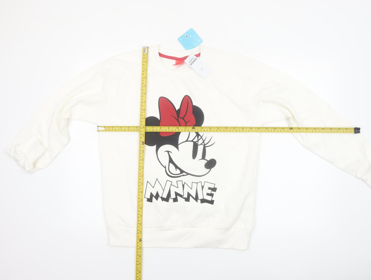 Disney Women White Minnie Mouse Cotton Blend Pullover Sweatshirt S