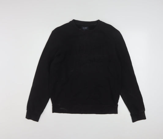 Armani Jeans Men's Black Small Crew Neck Logo Pullover Sweatshirt