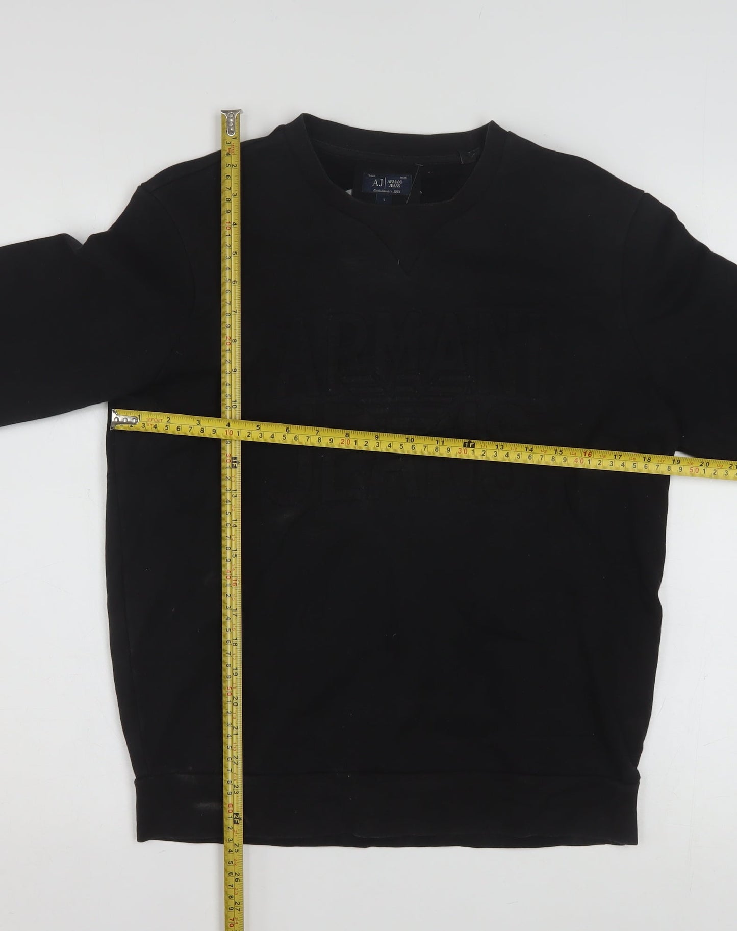 Armani Jeans Men's Black Small Crew Neck Logo Pullover Sweatshirt