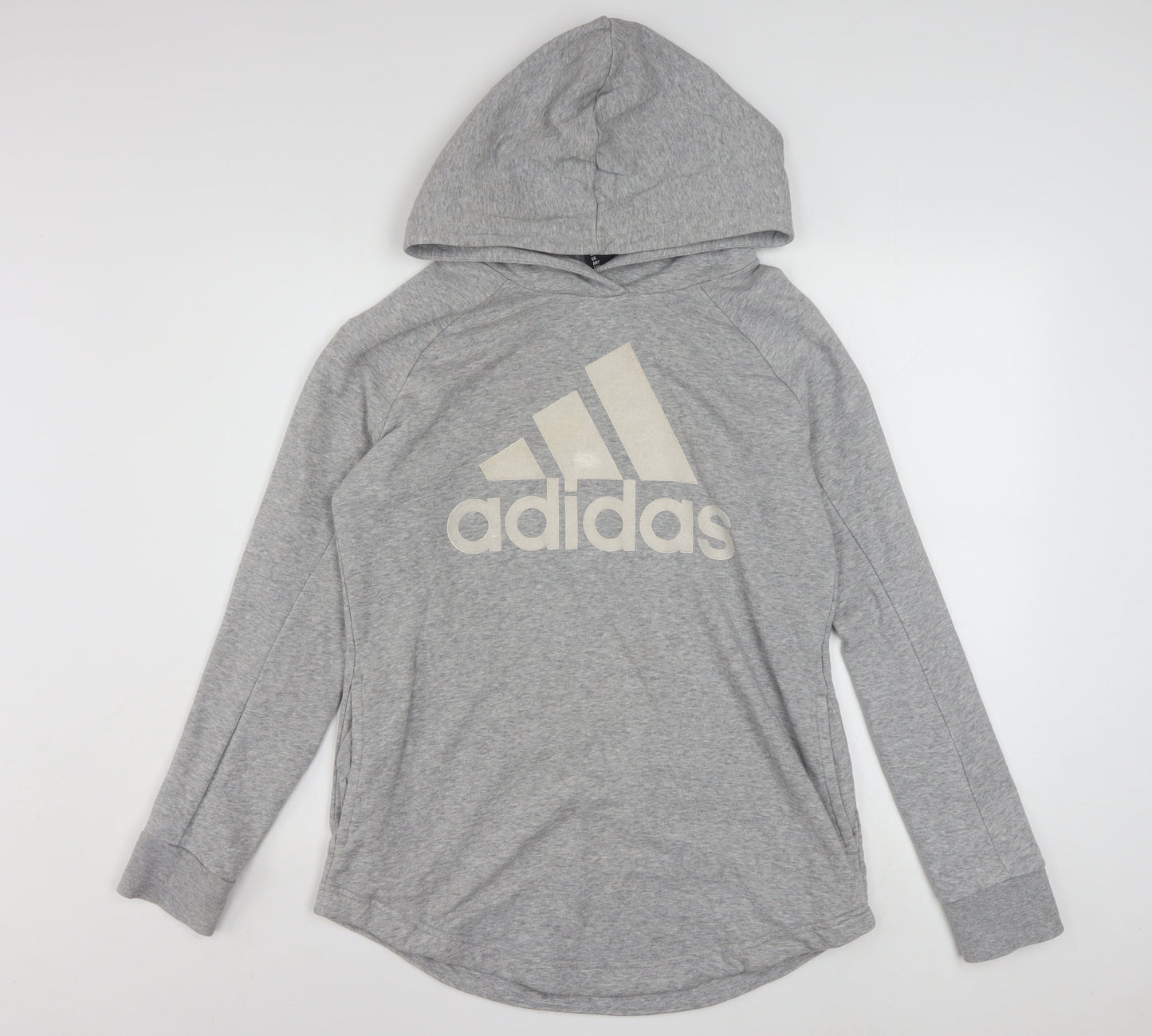 Adidas Women Grey Hooded Pullover Sweatshirt Size M 12-14 Cotton Blend