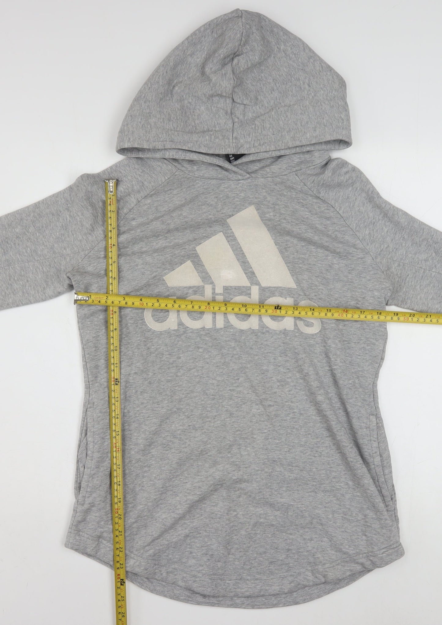 Adidas Women Grey Hooded Pullover Sweatshirt Size M 12-14 Cotton Blend