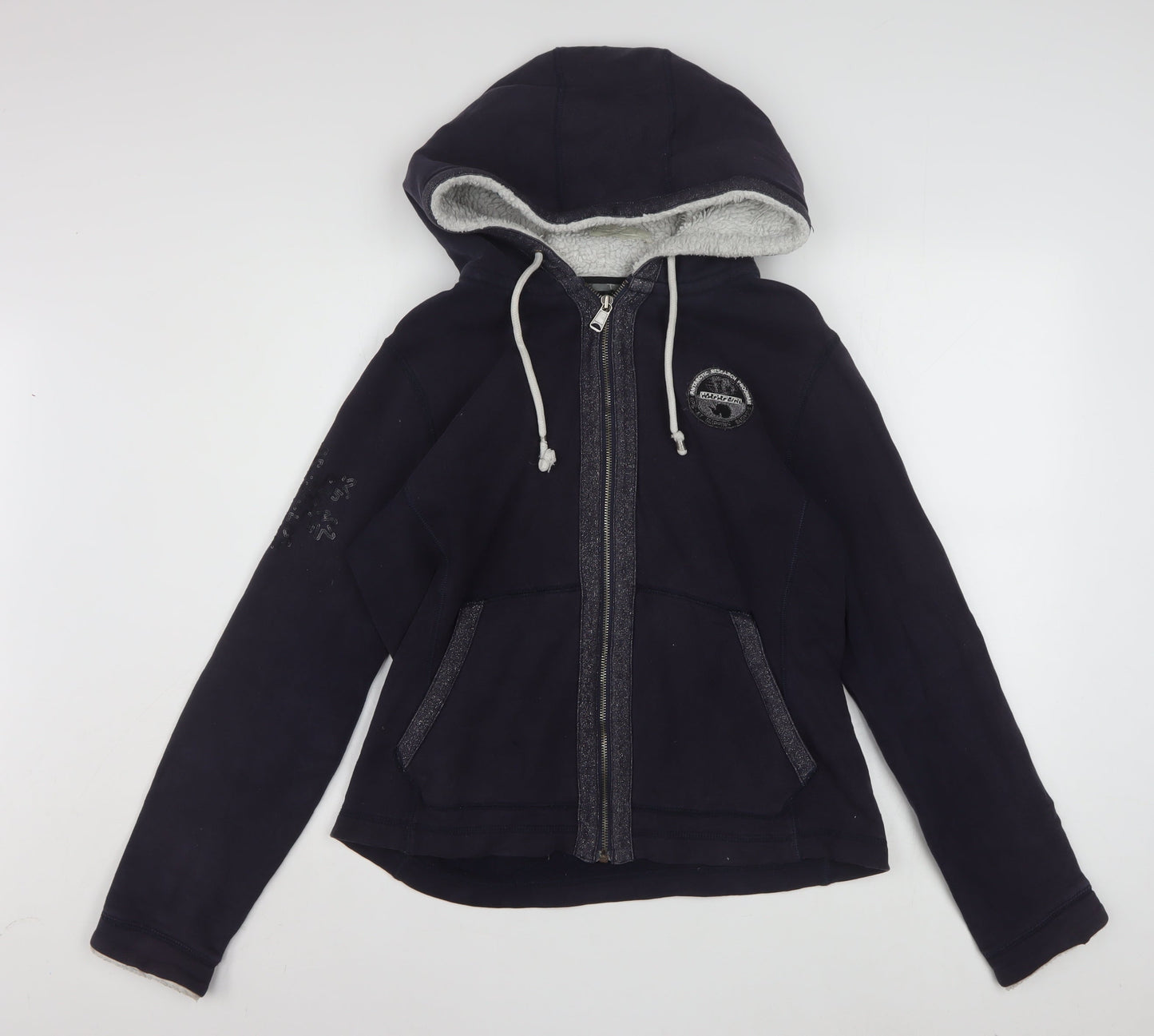Napapijri Womens Black Full Zip Hoodie XL Lined Casual Sweatshirt