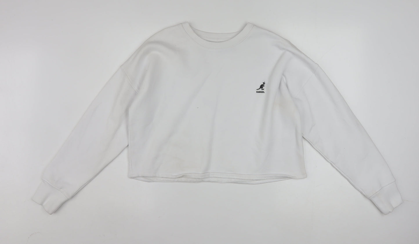 Kangol Women White Cotton Blend Crew Neck Long Sleeve Pullover Sweatshirt L