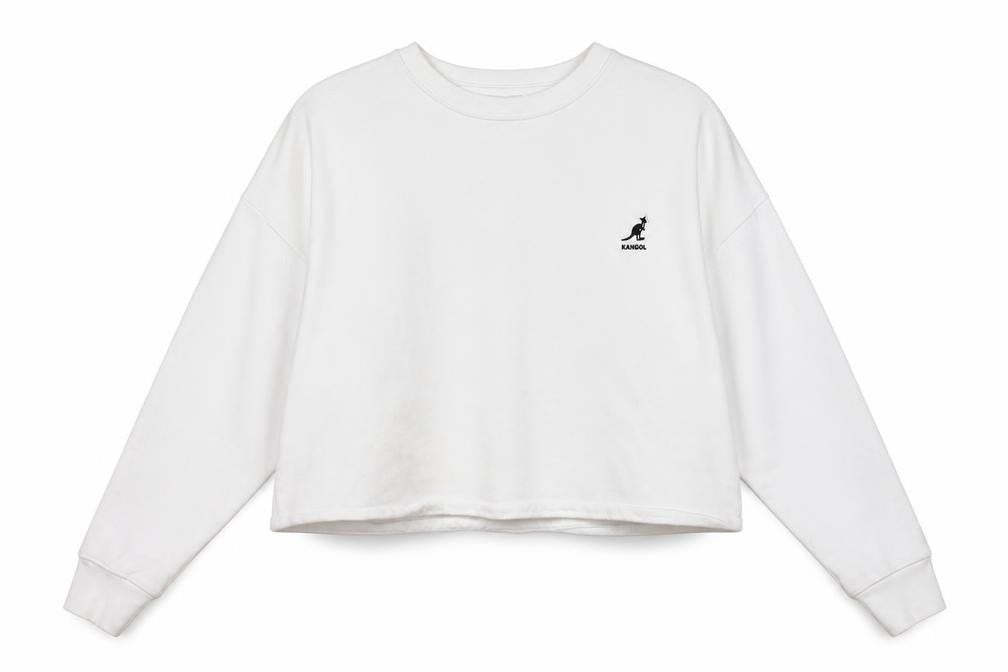 Kangol Women White Cotton Blend Crew Neck Long Sleeve Pullover Sweatshirt L