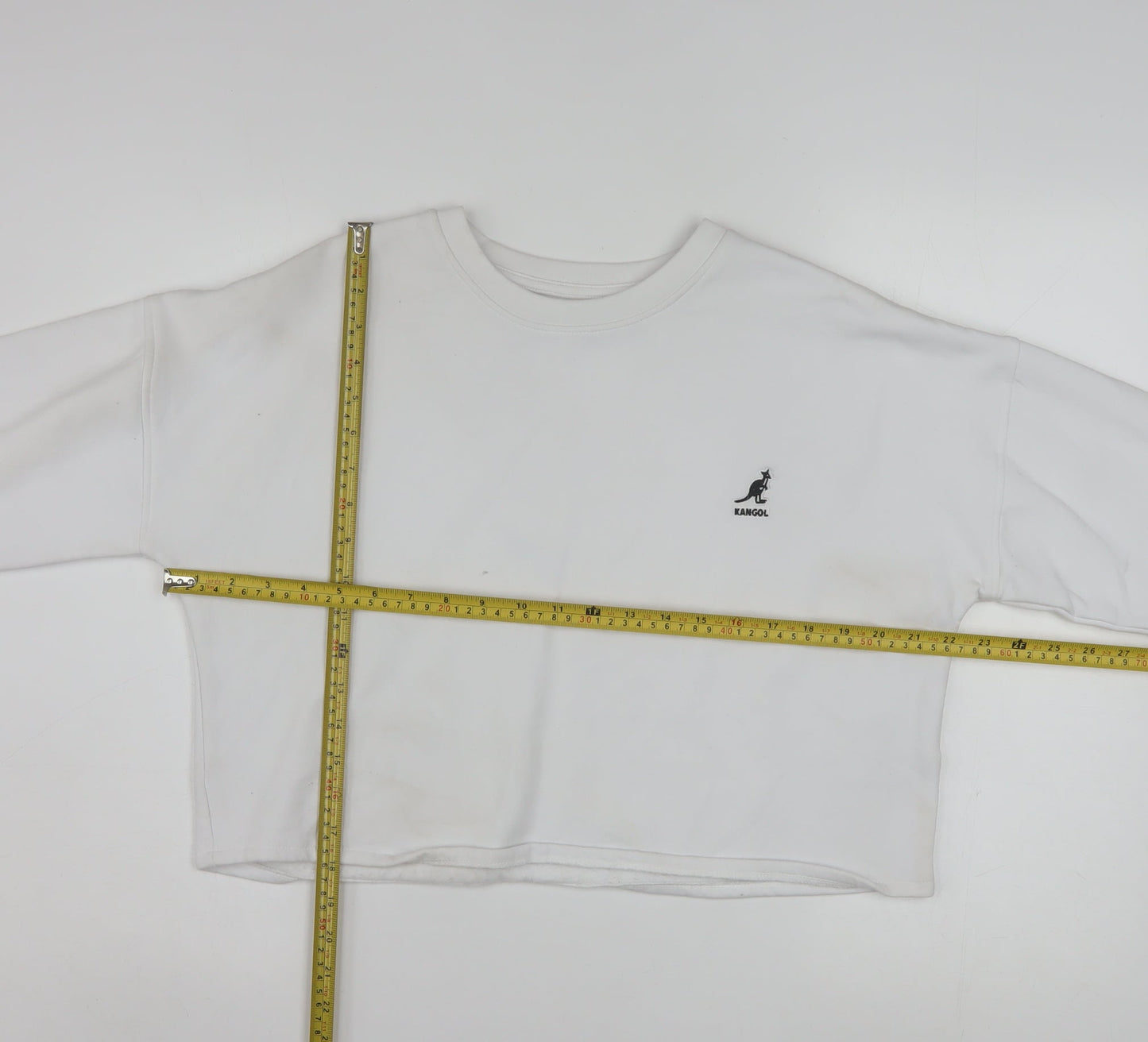 Kangol Women White Cotton Blend Crew Neck Long Sleeve Pullover Sweatshirt L