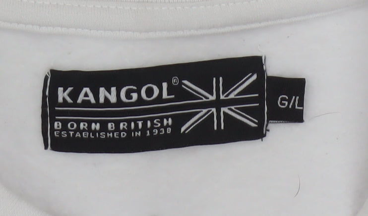 Kangol Women White Cotton Blend Crew Neck Long Sleeve Pullover Sweatshirt L
